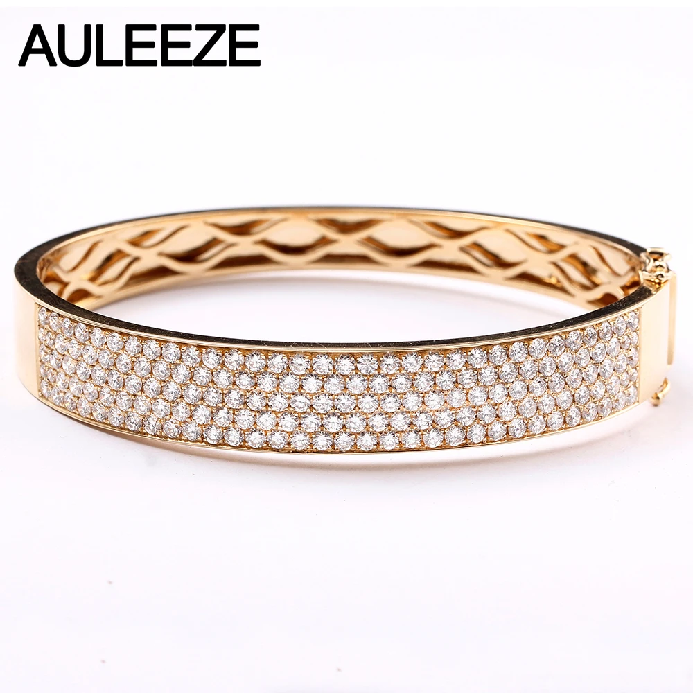 

AULEEZE Luxury 4.45CTTW Certified Diamond Wedding Bangles 18K Rose Gold Pave Setting Real Diamond Bangles For Women