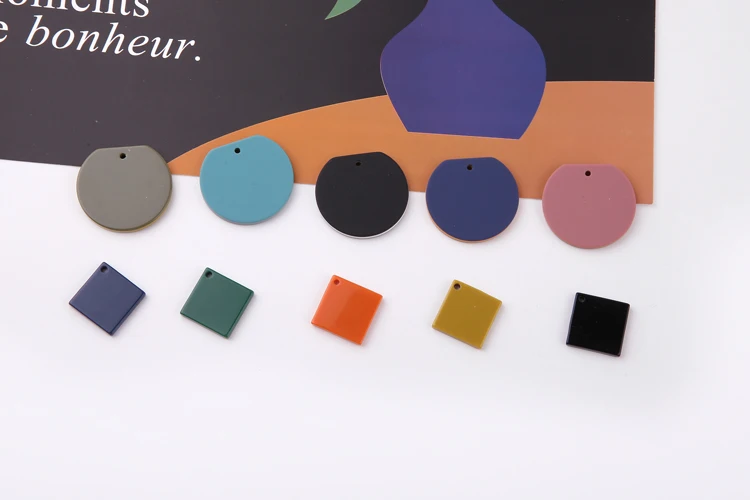 30pcs/lot color printing geometry rounds/square shape acrylic beads diy jewelry earrings/garments pendant accessory