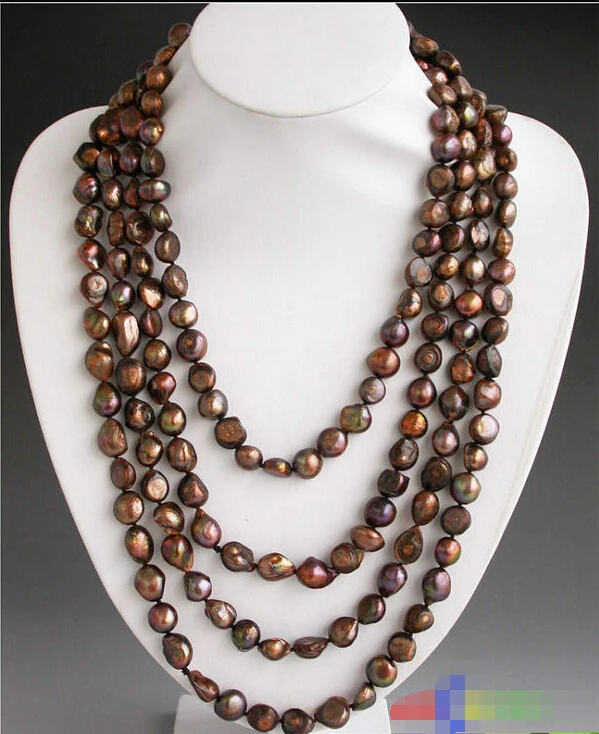 

p2901 Long 100" 13mm coffee baroque freshwater cultured pearl necklace @^18K GP style Fine jewe Noble Natural jade SHIPPING