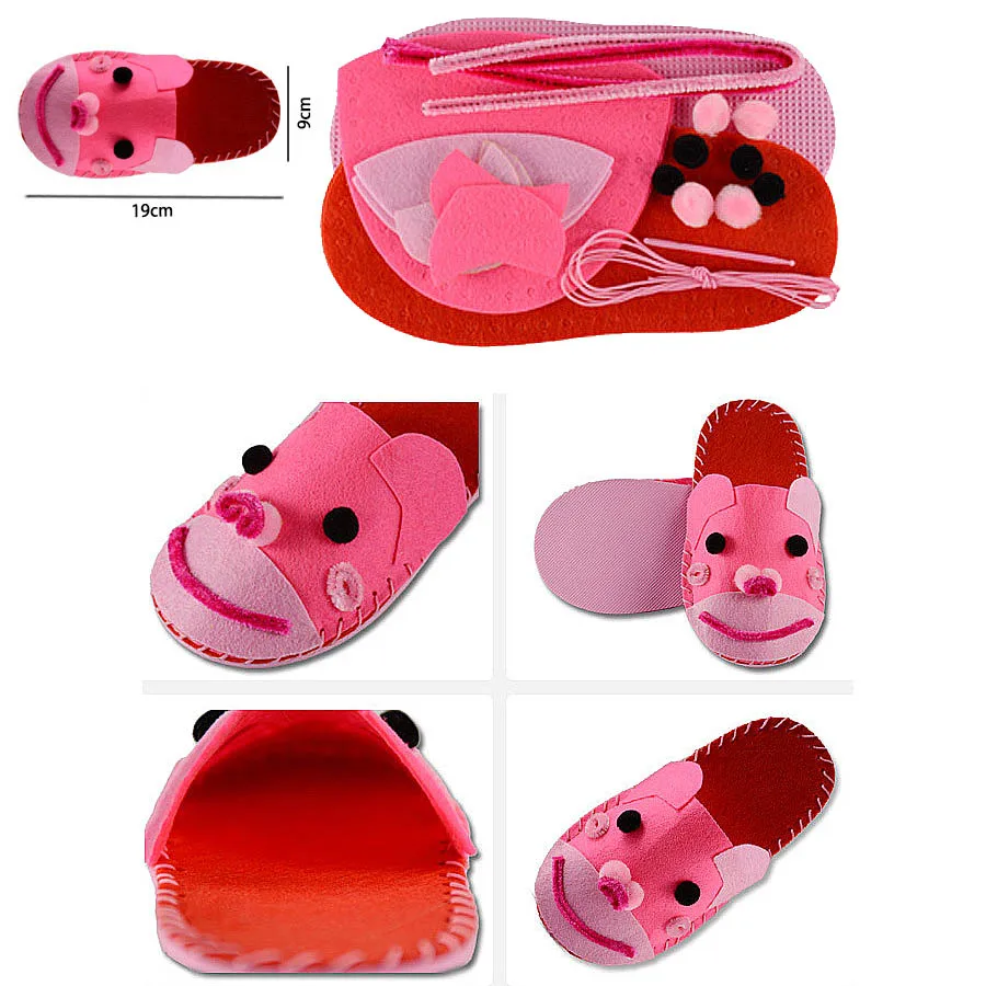 Kids slippers sewing kit for Girls Beginners My First Sewing Kit Handmade Non-woven Fabric Shoes Craft Gifts Educational Toys - Цвет: 4