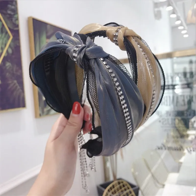 

High-end boutique hair accessories women's mesh chain diamond knotted tassel headband headband fashion girl's hair band headwear