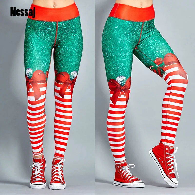

Nessaj 9 Styles Christmas Print Leggings Hip High Waist Leggings No Transparent Breathable Merry Christmas Pants Women Leggings
