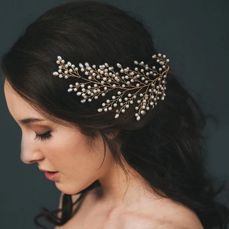 Ручной работы имитация жемчуга свадебная тиара заколки мягкие Hairbands для невесты