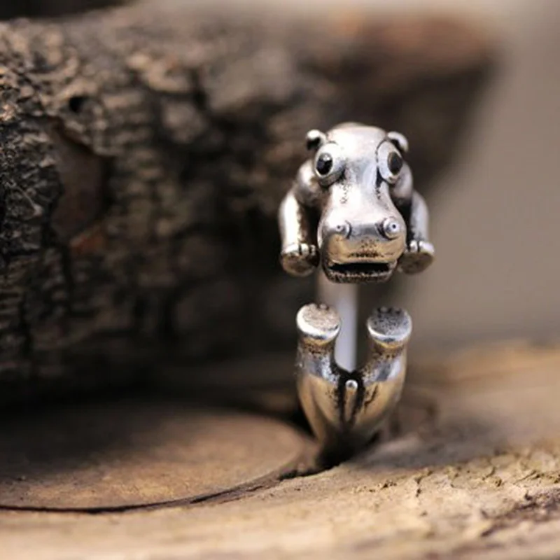 Модный гиппопотамус кольцо одноцветное античный серебряный обруч кольцо Бегемот слинг