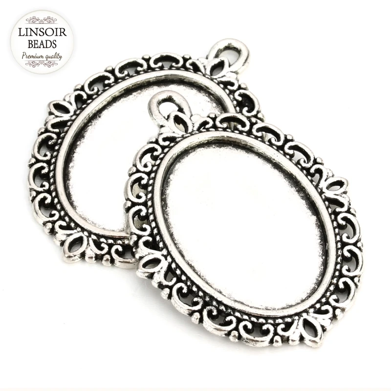 

10pcs/lot Antique Bronze Filigree Oval Pendant Cabochon Setting Wraps Connectors Embellishments Fit 13x18/18x25mm Jewelry Making