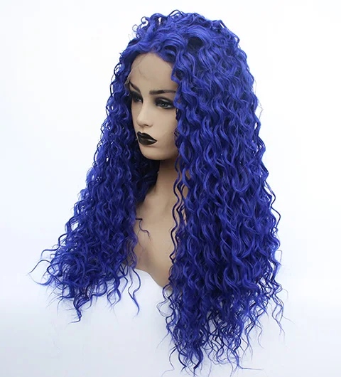 Synthetic Lace Front Blue Wig Glueless Loose Curly Heat Resistant Fiber Middle Part Cosplay Wigs for Women-20