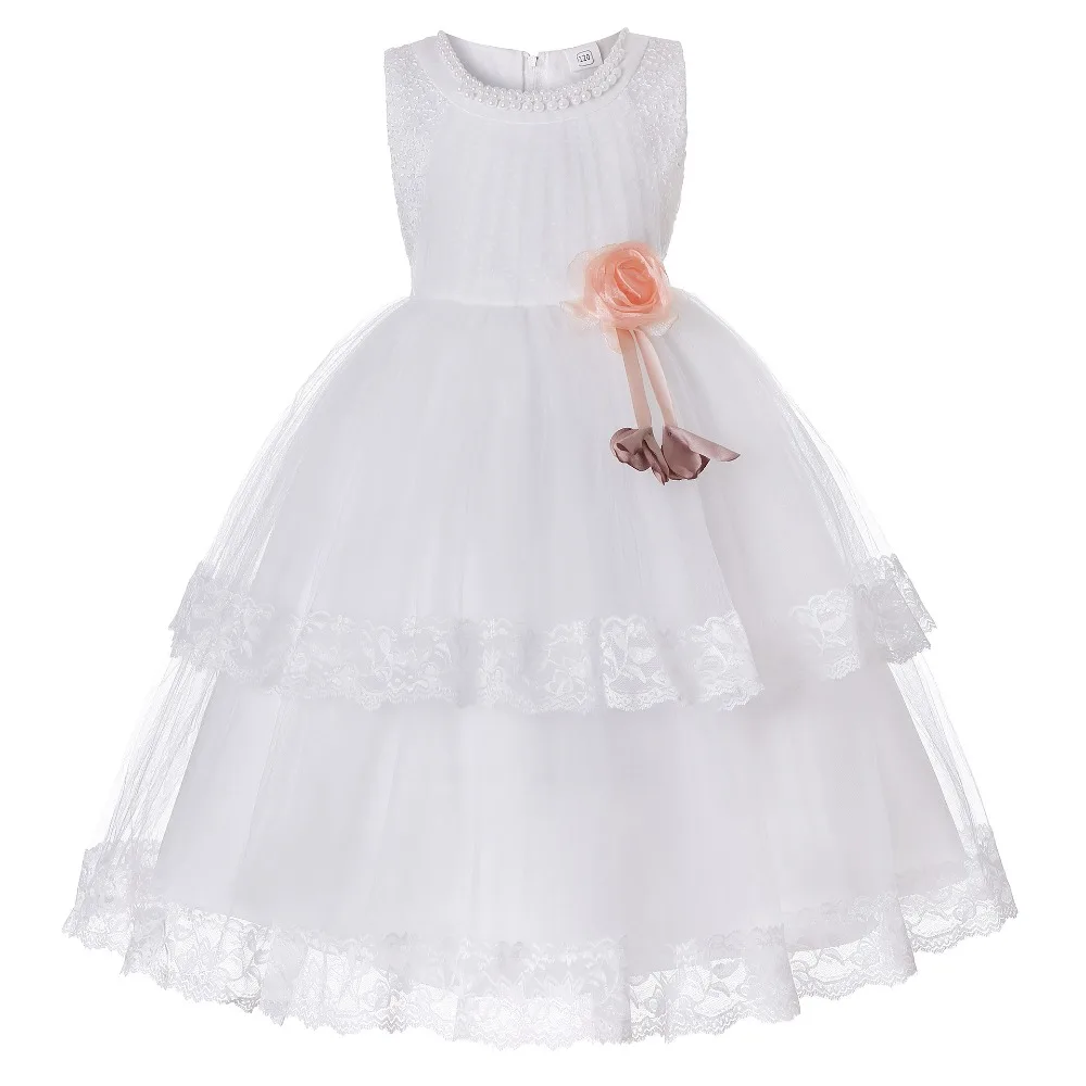 Tulle Lace White Girl Dress For Wedding Girls Kids Birthday Party Long