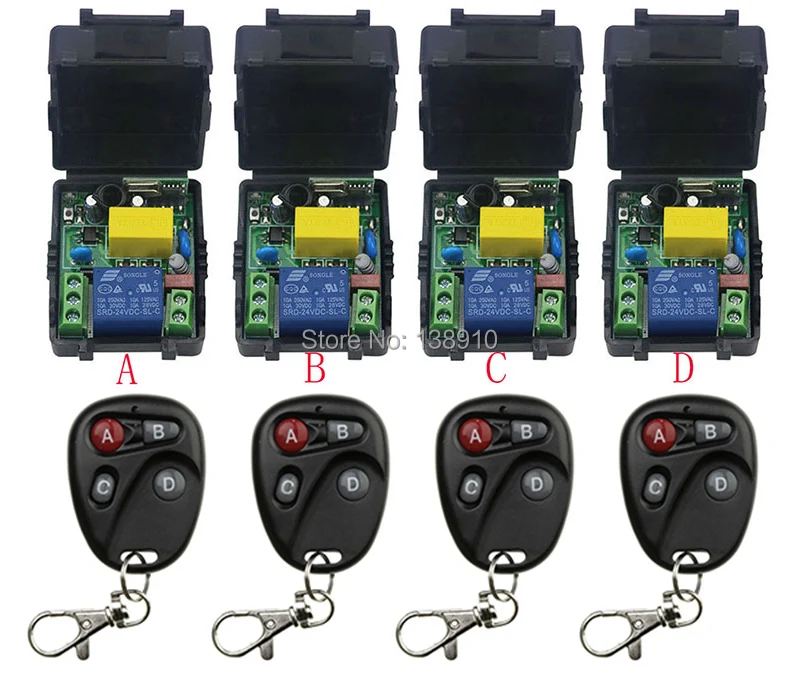 

New AC220V 1CH Radio Controller RF Wireless Relay Remote Control Switch 315 MHZ 433 MHZ 4Transmitter +4 Receiver
