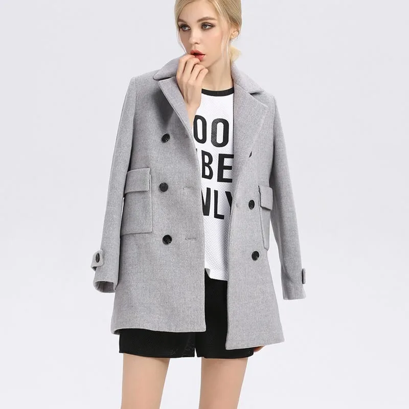Et 2018 Sobretudo Boucle Hiver Rangée Nouvelle Femme Deux Light Laine Manteau Pardessus Mujer Revers Automne Lâche Abrigo Couleur Longue Fonds Gray CwqEgFXxx