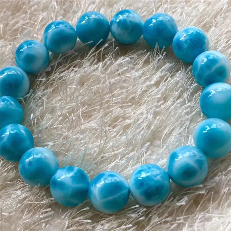 Сертификат 12 мм натуральный браслет из ларимара для женщины мужчины подарок водный узор синий драгоценный камень из бисера целебный