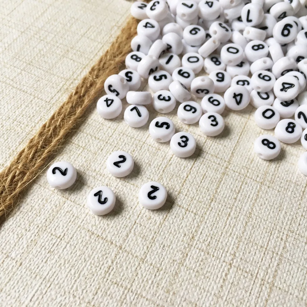 

500pcs 4*7MM Flat Coin Round Acrylic Letter Beads Single Number 2 Printing White with Black Alphabet No. Spacer Beads 3600pcs