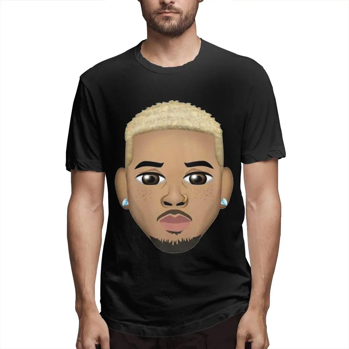 

CiXianFuLu Chris Brown Men's Short Sleeve T-Shirt BlackSleeves Cotton T-Shirt Fashion