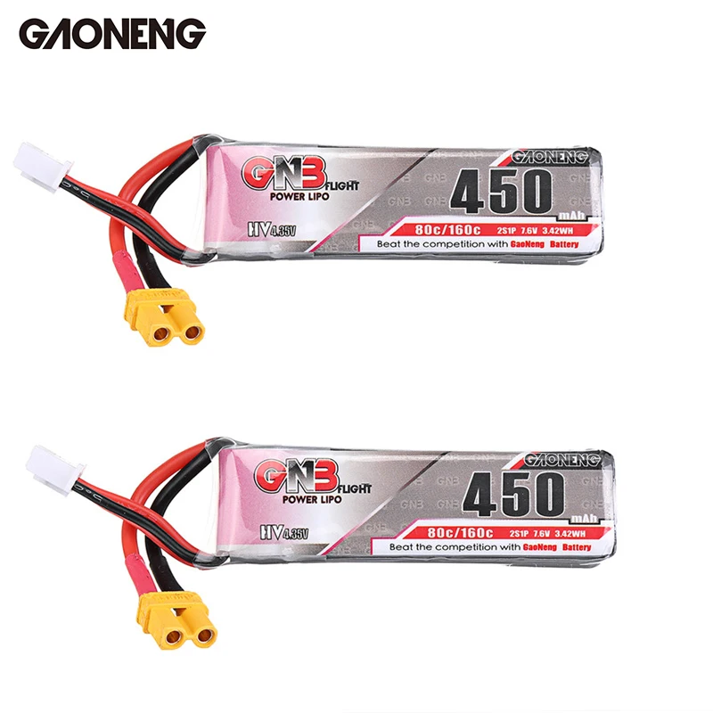 2 шт Gaoneng 7 6 V 450Mah 80C 2S HV 4 35 Lipo батарея XT30 разъем для Betafpv Дрон FPV гоночный игрушки