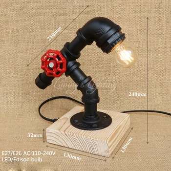

Vintage Retro Black Workroom Water Pipe Steam Punk Table Lamp Desk Led Lights Sconce For Bedroom Bedside Workshop Office