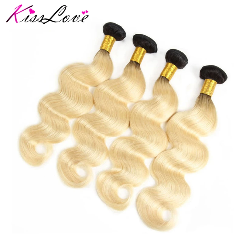 Kiss Love Ombre Bundles with Closure Malaysia Body Wave Hair 1B 613 Color Human Hair 4 Pieces Bundles 100% Human Extension