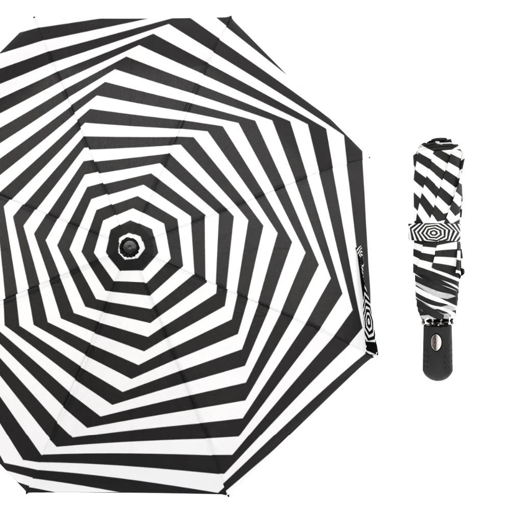 

Susino Spiral Black White Windproof Umbrellas Fully-automatic Open Metal Pongee Compact Three-folding Umbrella