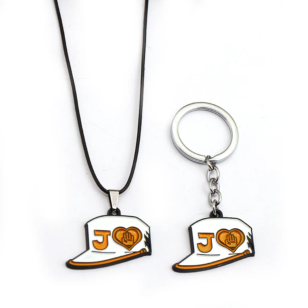 

JOJOS BIZARRE ADVENTURE Keychain Necklaces Metal Kujou Jotarou Student Hat DIO Caps Keyring Rope Chain Pendant Anime Jewelry