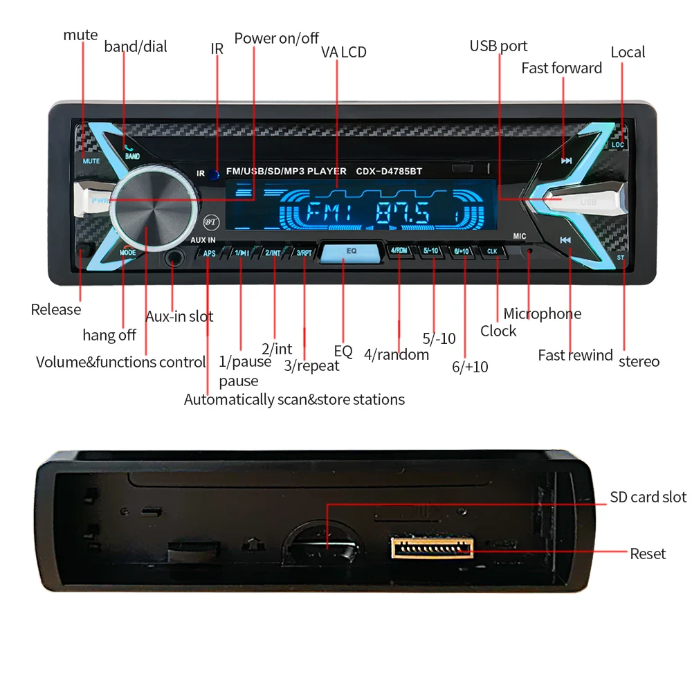 HEVXM 12V Bluetooth Auto Car Radio 1 din Stereo Audio MP3 Player FM Radio Receiver Support Aux Input SD USB MMC Remote Control