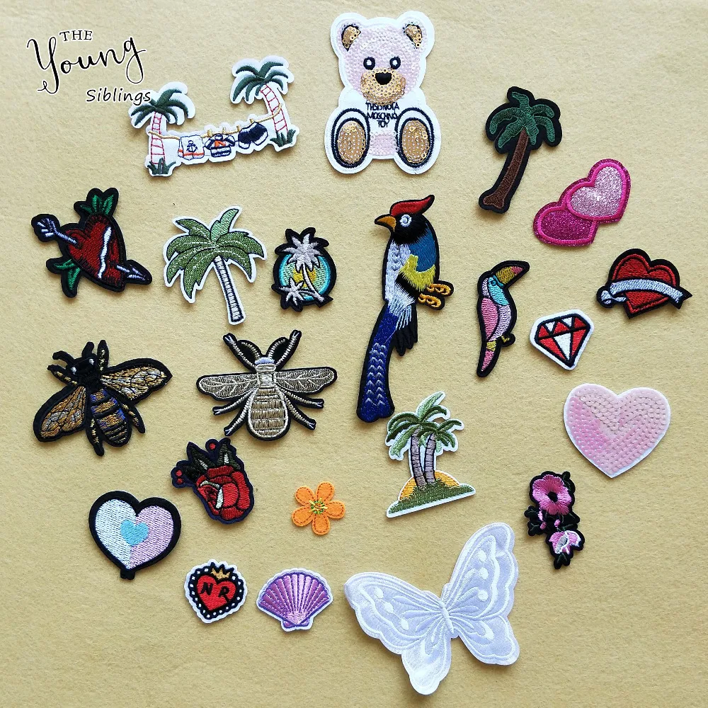 

New arrive Embroidery tree flower bird Stickers hot melt adhesive patches iron for clothes Mixture badge DIY Apparel accessory