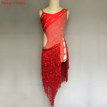 

New style Latin Dance Competition Dress Irregular Sequins Tassel Dress Women/Girls Latin Ballroom Stage Performance Costumes