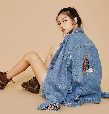 Vintage Embroidery Oversize Denim font b Coat b font Female Outerwear White Jacket