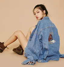 Vintage Embroidery Oversize Denim font b Coat b font Female Outerwear White Jacket
