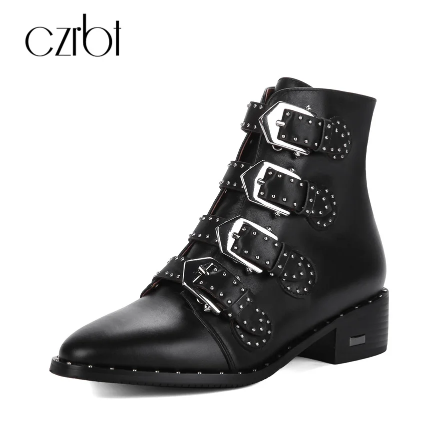 

CZRBT Luxury Brand Style Women Top Quality Handmade Chelsea Boots Ladies New Fashion High Heels 4cm Genuine Leather Big Size