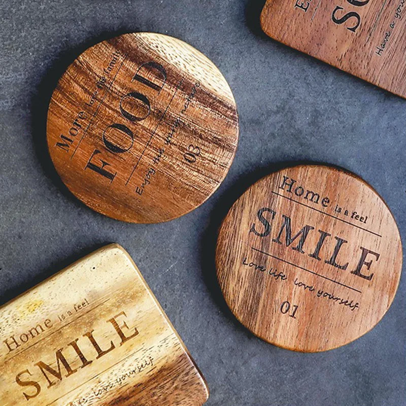 1Pc Mug Coaster Round Square Wood Cup Coaster Table Mat Kitchen Placemat Cup Pads Glass Teapot Drink Coasters Table Accessories