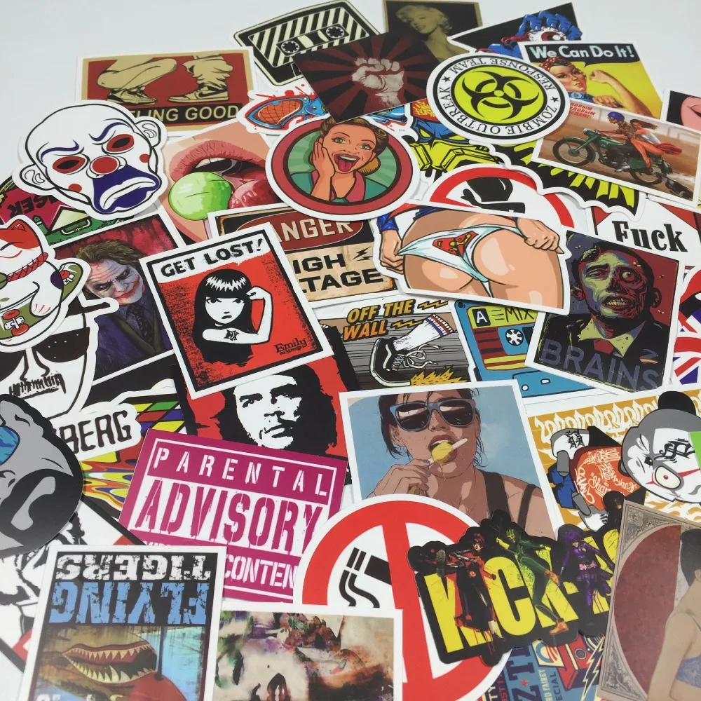 100 PCS / Pack Random music film Vinyl Skateboard Guitar Travel Case sticker Car decal Cute Stickers fashion funny sticker