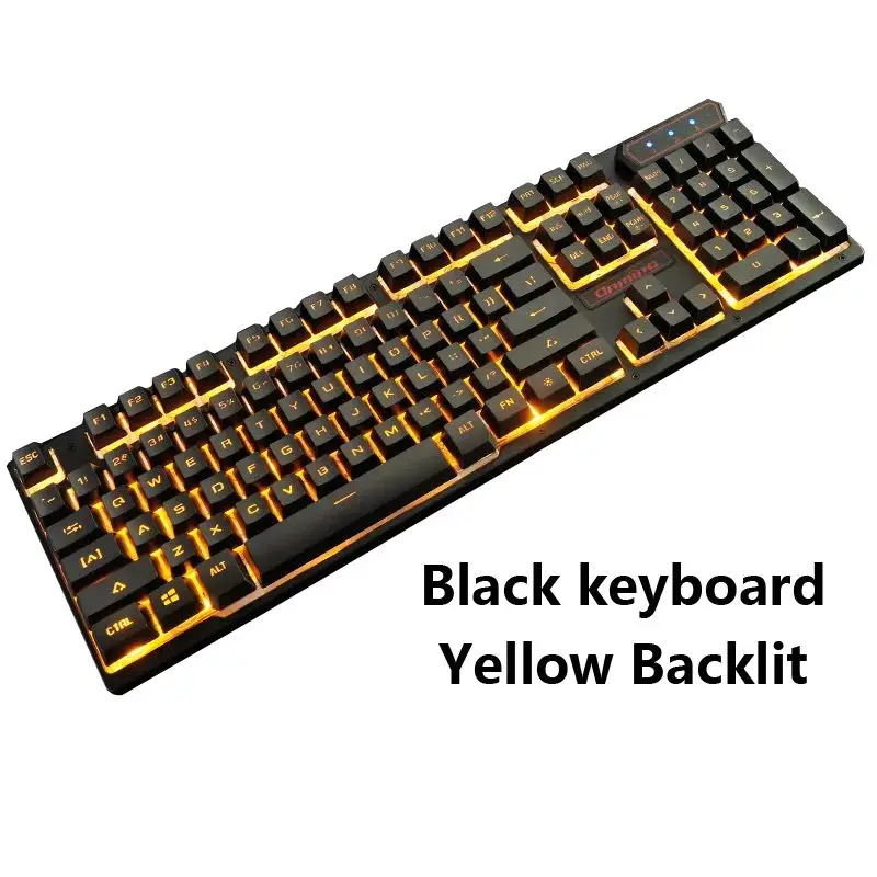 Цветной Радужный светодиодный игровой клавиатуры с подсветкой, USB Проводная мультимедийная клавиатура для компьютера, ноутбука, клавиатуры для Windows Mac, геймера, ноутбука - Цвет: Black Yellow Backlit