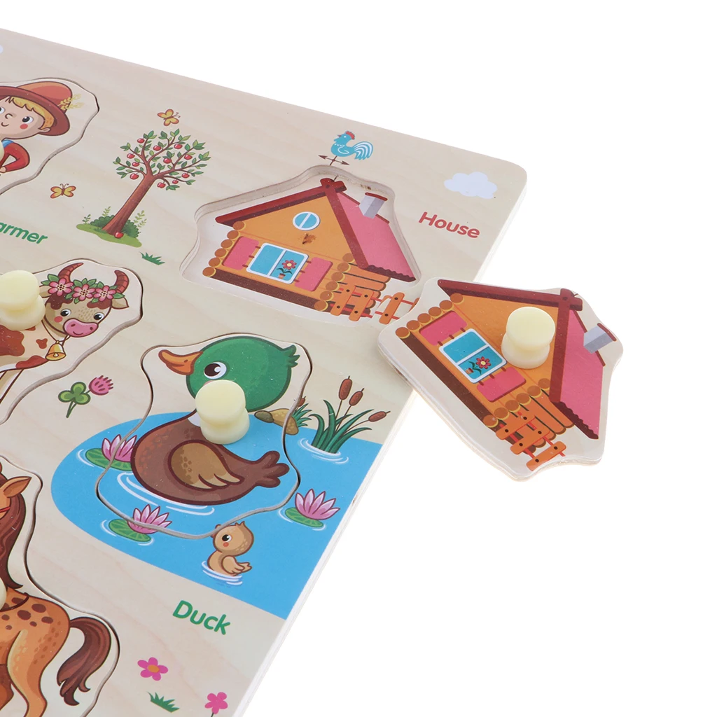 2 Sets Wooden Peg Puzzle Jigsaw Educational Toys for 1-4 Year Olds Baby Toddlers - Zoo & Farm Animals