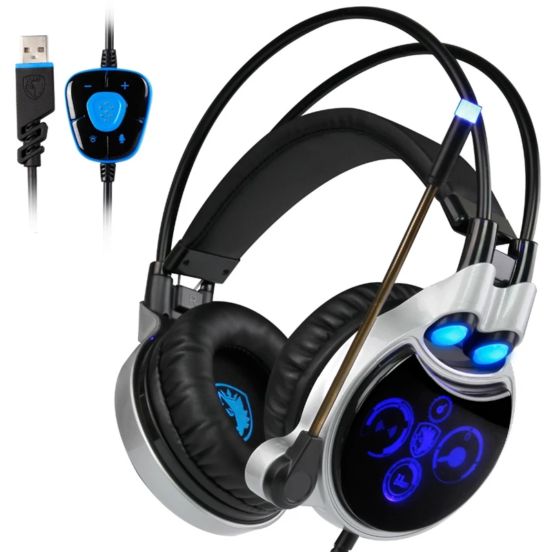  SADES R8 Gaming Headset Virtual USB 7.1 Sound Channel Wired Over-Ear Headphones with Mic LED Light 