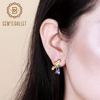 

GEM'S BALLET 925 Sterling Silver Handmade Butterfly Gemstone Stud Earrings 2.60Ct Natural Amethyst Earrings for Women Jewelry