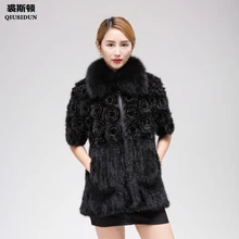 Real Mink knitting fur coat woman Winter warm knittin coat fox fur collar Fashion Slim Fit Garment Large size L-4XL with flowers Real Mink knitting fur coat woman Winter warm knittin coat fox fur collar Fashion Slim Fit Garment Large size L-4XL with flowers