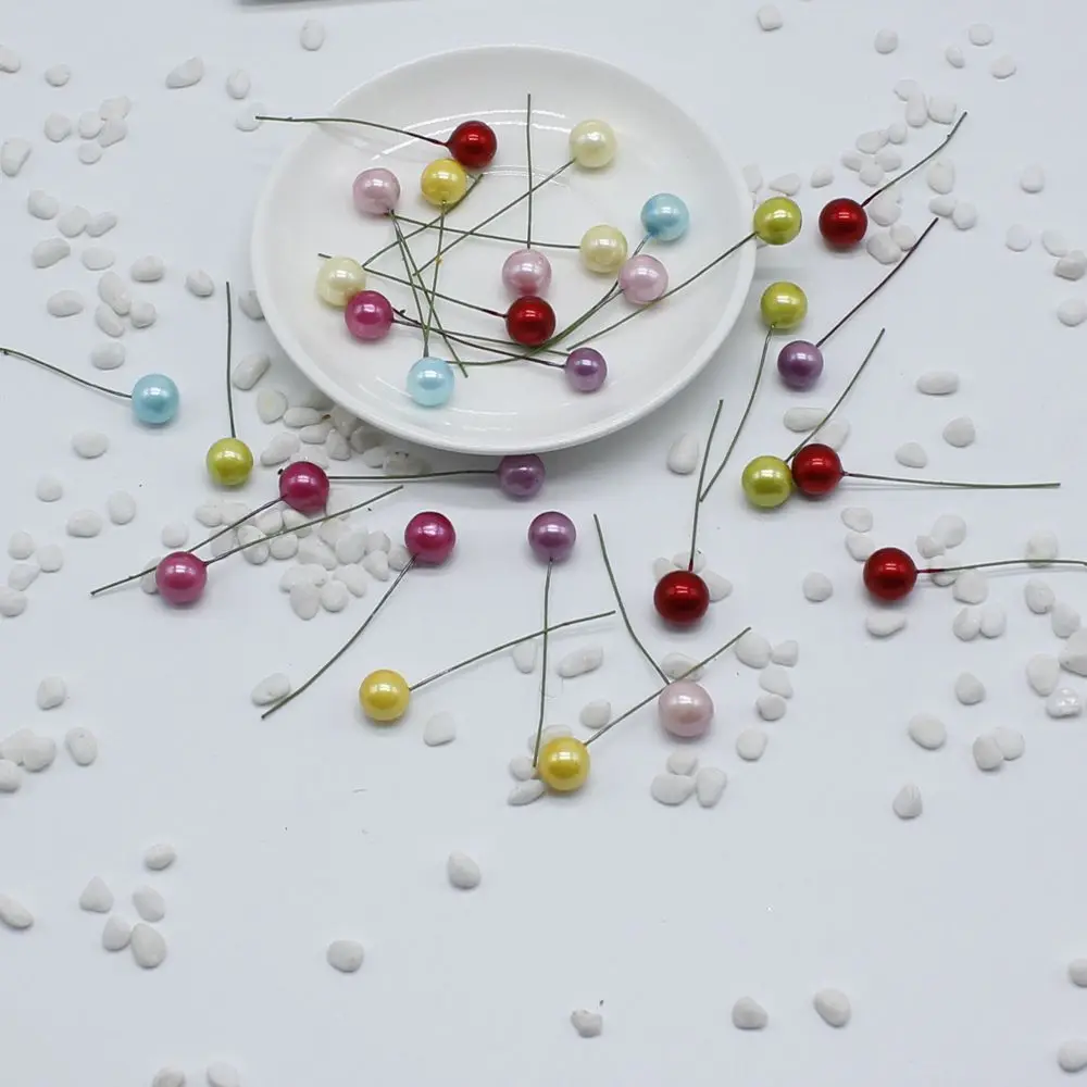 

100pcs / lot mini plastic small berries Artificial flower stamens cherry pearlescent wedding DIY gift boxes decorated wreaths