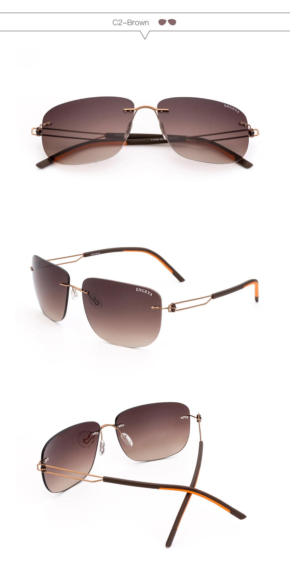 ENGEYA, высококачественные металлические роскошные Брендовые мужские солнцезащитные очки, полароидные линзы, UV400, квадратные, дизайнерские, для вождения, без оправы, солнцезащитные очки# T11008