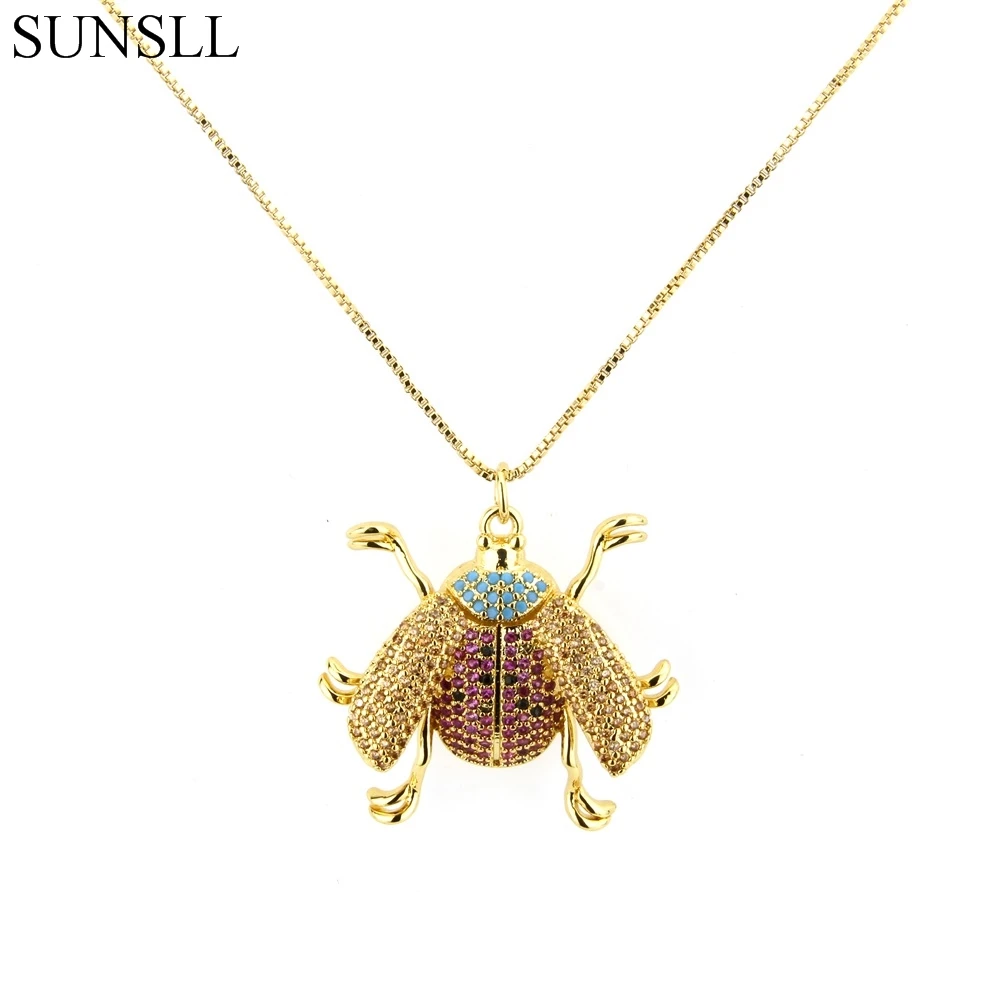 

SUNSLL 4 Colors Copper White Cubic Zirconia Lovely Insect Animal Pendant Necklaces Women's Fashion Jewelry