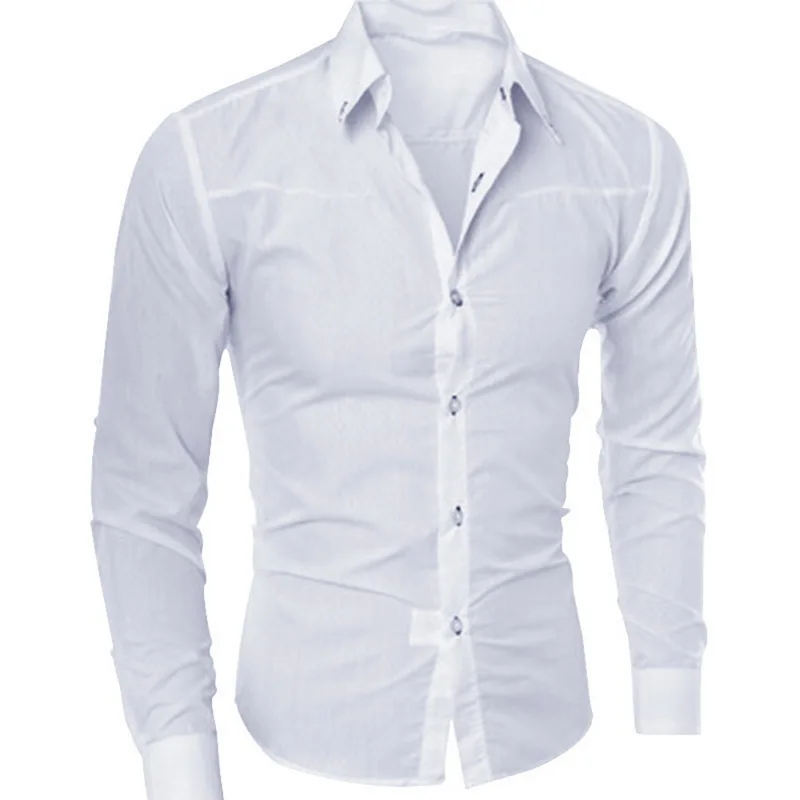 

SHUJIN Spring Autumn Men's Slim Fit Long Sleeve Dark Solid Color Lapel Top Large Size Shirt Casual Button Size S-5XL Shirts