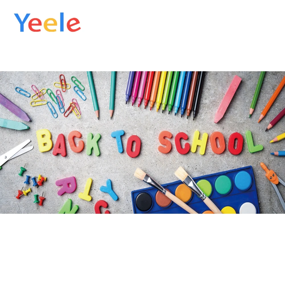 

Yeele Watercolor Pen Back To School Paint Box Posters Photography Background Banner Scene Photographic Backdrop For Photo Studio