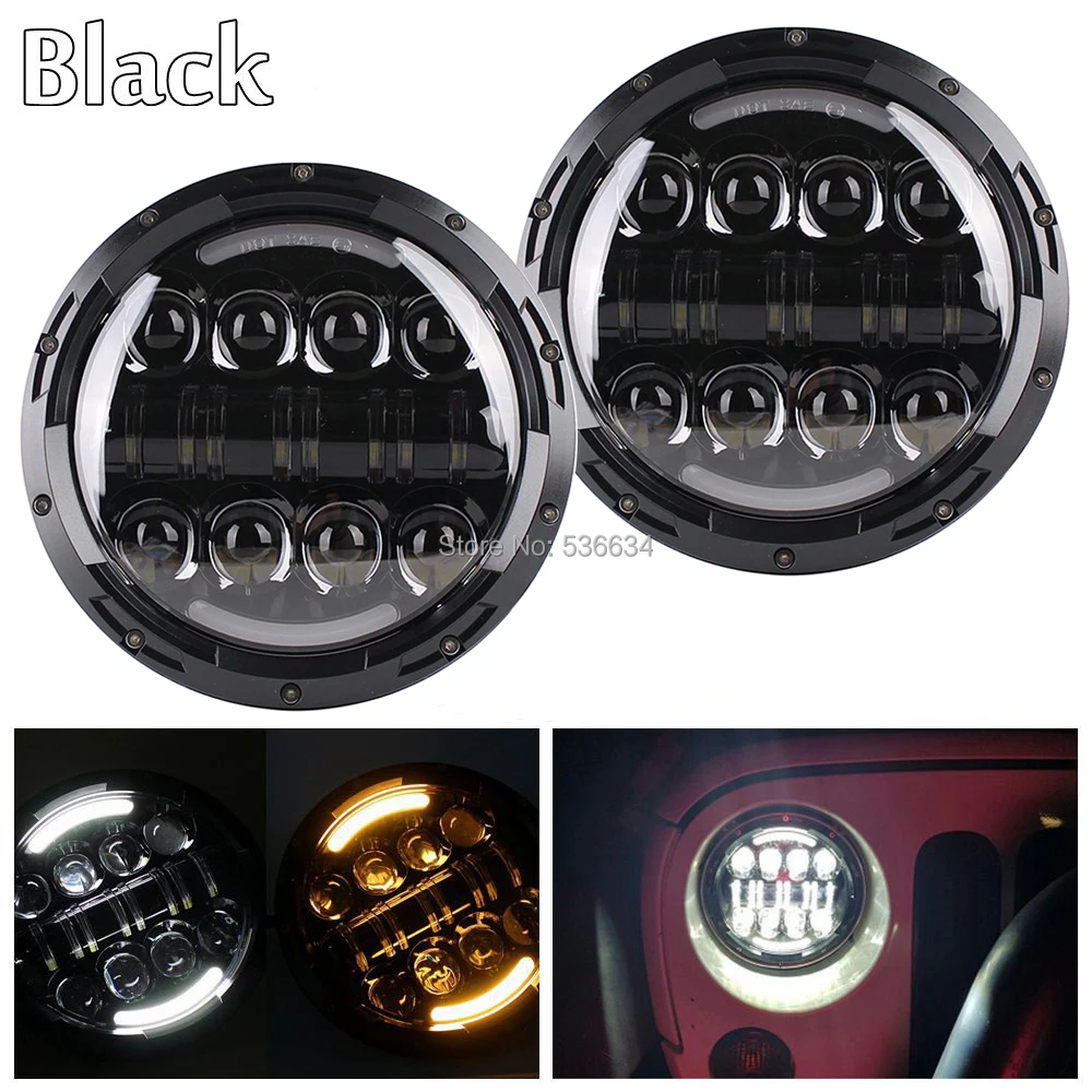 

2Pcs 7 Inch Waterproof Durable Projector LED Headlight Hi/Lo Beam with White/Amber Beam DRL for Jeep AM General Hummer
