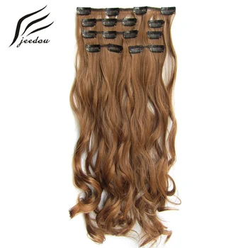

jeedou Wavy Hair 24" 60cm 100g Clip In Hair Extensions 7Pcs/set Synthetic Natural Black Gray Color Hairpieces