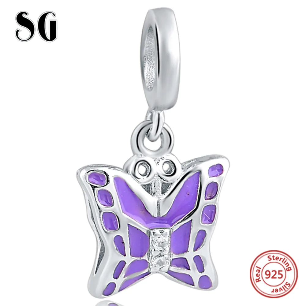 

Silver Galaxy Purple Butterfly Bead Fits Original European Charms Bracelet Dangle Fashion 925 Sterling Silver Jewelry for Women