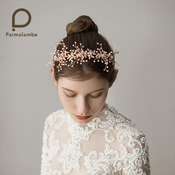 

Parmalambe Handmade Sweet And Fresh Gold Hair Vine Rhinestone Clusters Lush Pearls Bridal Headpieces Wedding Hair Accessories