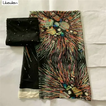 

5+2yards/Lot 100% Pure Silk Chiffon Fabric Pretty Flower Printed For Tailor DIY Dress with 2yards tulle net lace S95-23