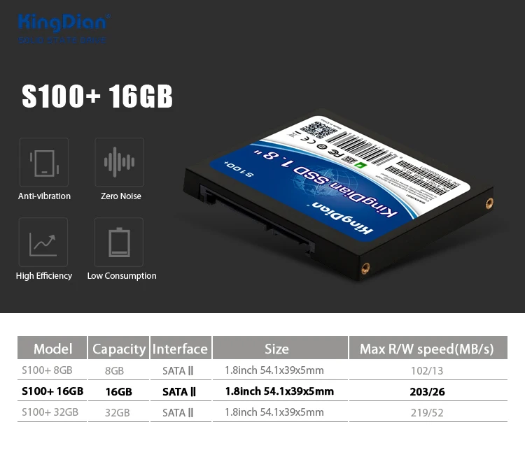 KingDian 1,8 SATA SATA2 внутренний SSD жесткий диск твердотельный диск SSD 16GB(S100+ 16G