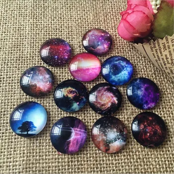 

12/14/16/18/20/25/30mm Starry Sky DIY Round Glass Cabochon Domes Flat back Glass beads Jewelry Finding Cameo Pendant Settings