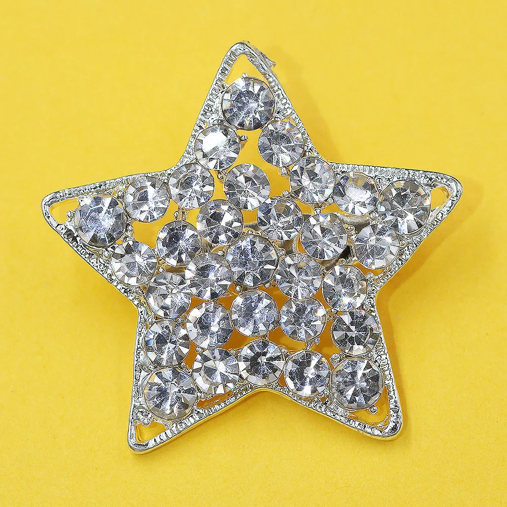 Rhinestone Star Brooch for Women Silver Color Alloy Metal High Quality Wedding Bouquet