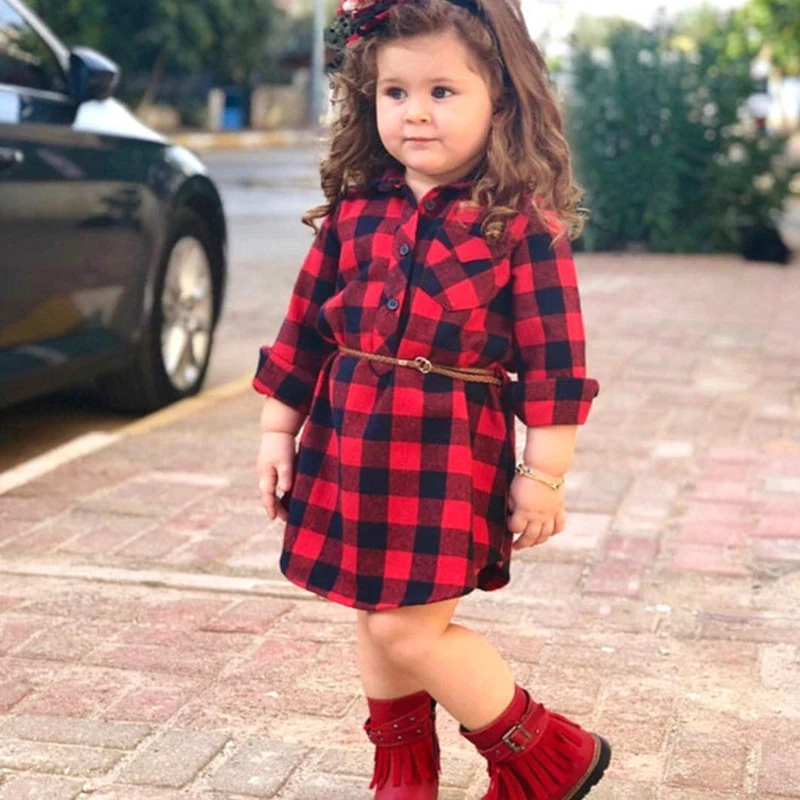 

chifuna New Summer Fashion Girls Red Plaid Dress Belt Toddler Girl Cotton Dress Kids Costumes Girls Boutique Dresses