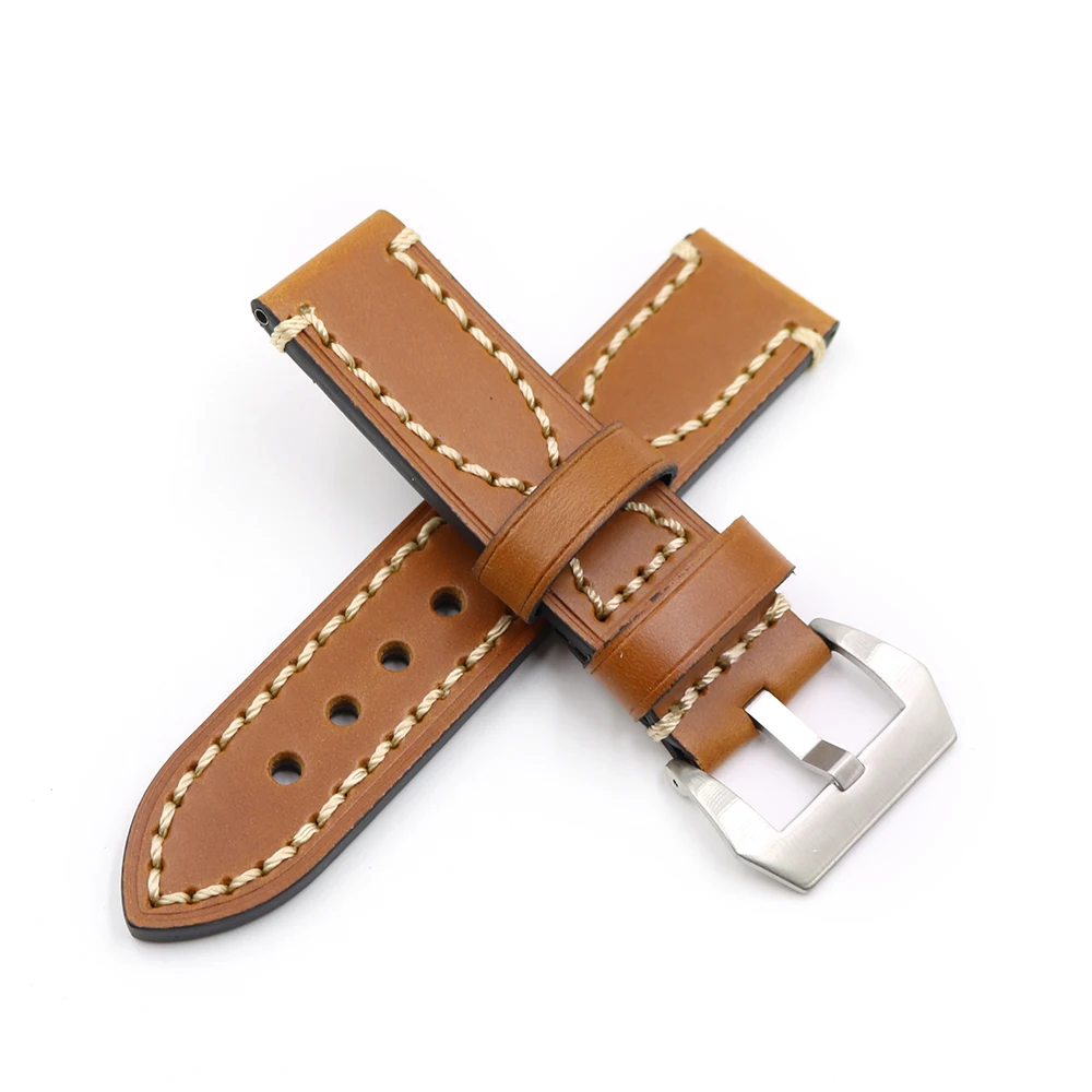 Rolamy Watch Band 20 22 24 26mm Leather Strap For Tag CARRERA Omega Montblanc Panerai Daytona Submariner Tissot Watchbands Strap