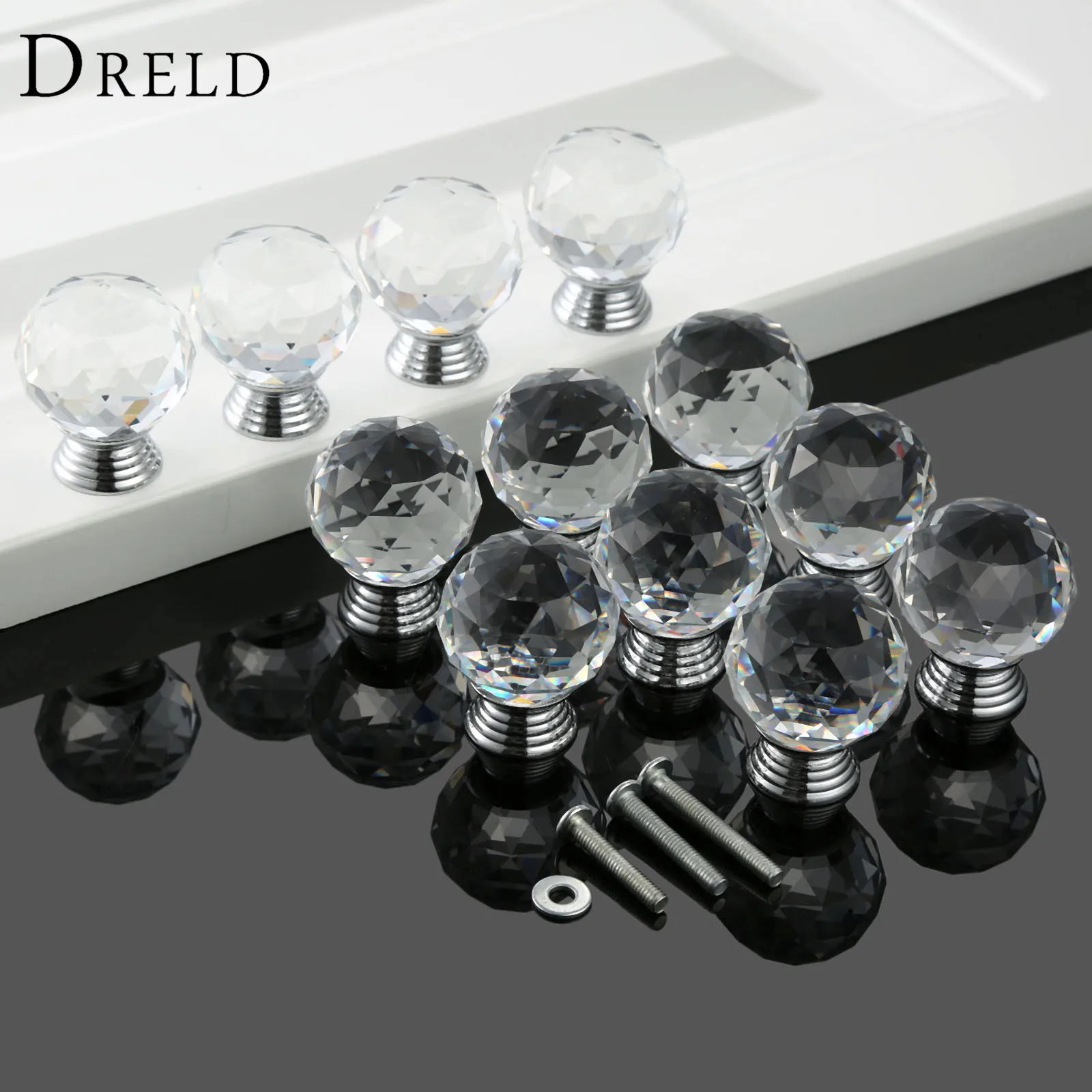DRELD 12Pcs 30mm Round Clear Crystal Diamond Knobs and Handles